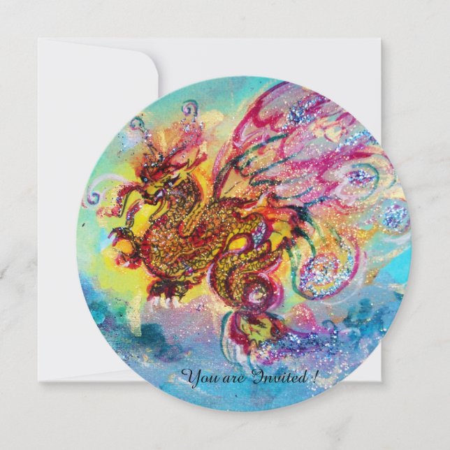 Invitation DRAGON DES MERS bleu violet pourpre noir jaune (Devant)
