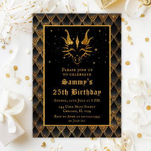 Invitation Dragon d'or avec Balances noires fête d'anniversai