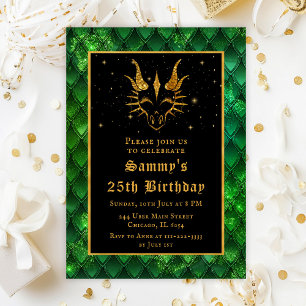 Invitation Dragon d'or avec Balances vertes fête d'anniversai