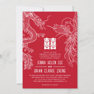 Invitation Dragon et Phoenix Double Mariage de bonheur