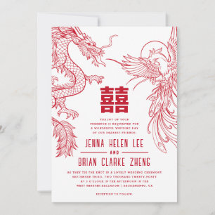 Invitation Dragon et Phoenix Double Mariage de bonheur WStyle