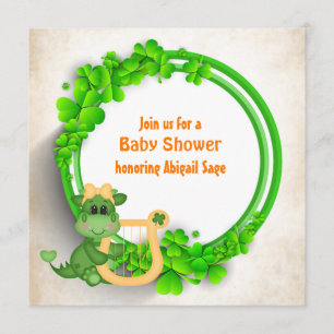 Invitation Dragon fille mignonne, Baby shower irlandais de co