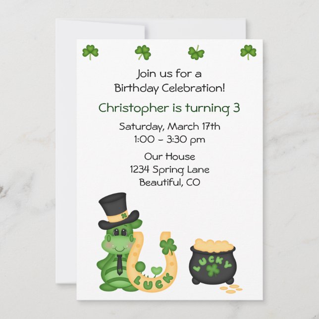 Invitation Dragon irlandais mignon et Clochers Boys Anniversa (Devant)