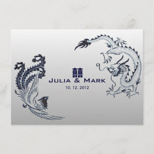 Invitation ©Dragon-licorne bleu Mariage Chinois Phoenix