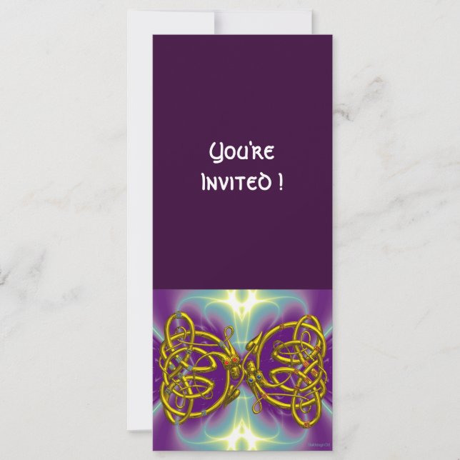 Invitation DRAGON LOVE Celtic Knots Gold Purple Imaginaire (Devant)