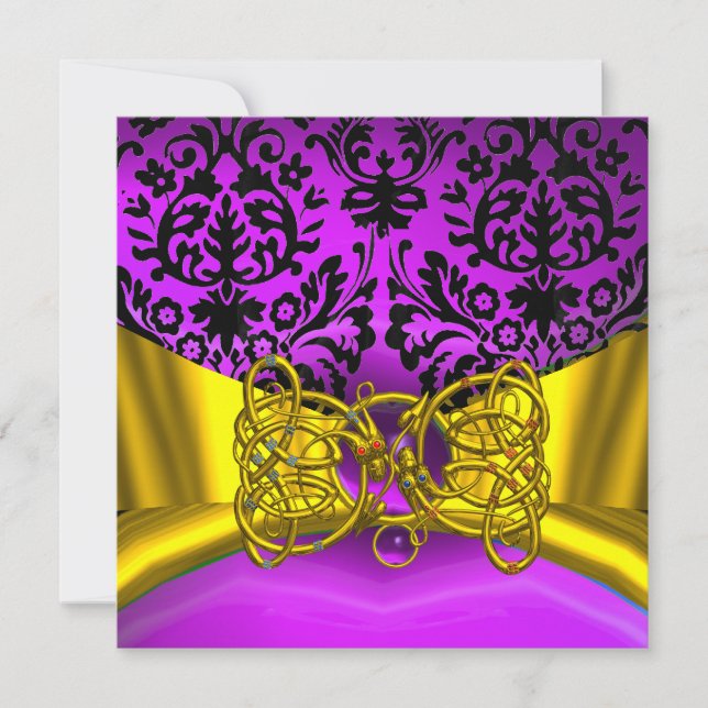 INVITATION DRAGON LOVE GOLD PURPLE BLACK DAMASK MONOGRAM (Devant)