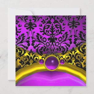 INVITATION DRAGON LOVE GOLD PURPLE BLACK DAMASK MONOGRAM