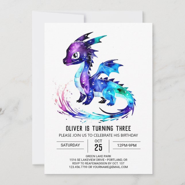 Invitation Dragon lunatique coloré Digital Boy Anniversaire (Devant)