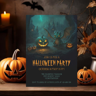 Invitation Dragon mignon avec Citrouilles effrayants Hallowee