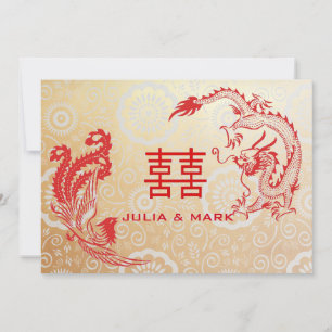 Invitation Dragon moderne-Phoenix Mariage chinois Or rouge