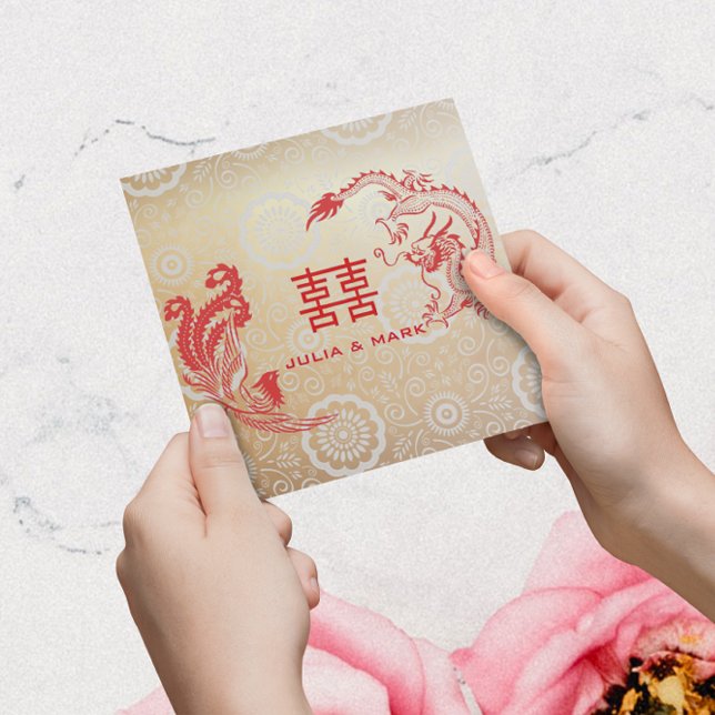 Invitation Dragon moderne-Phoenix Mariage chinois Or rouge (Créateur téléchargé)