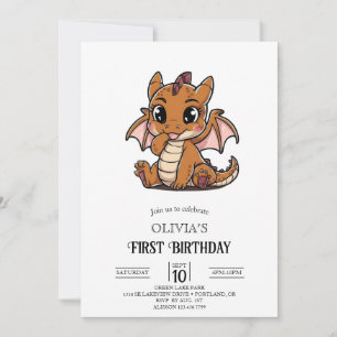 Invitation Dragon numérique magique mignon 1er anniversaire