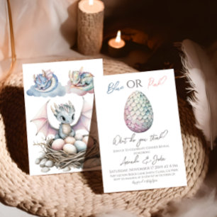 Invitation Dragon Oeuf Garçon Fille Bleu rose Sexe Révéler