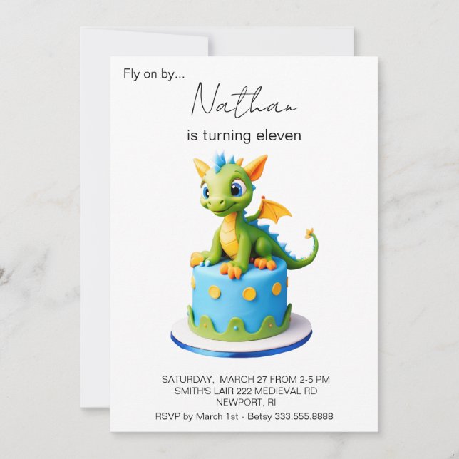 Invitation *~* Dragon on Cake Photo AP88 Anniversaire Party (Devant)