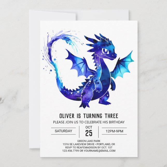 Invitation Dragon Personnalisé Peint Digital Boy Anniversaire (Devant)