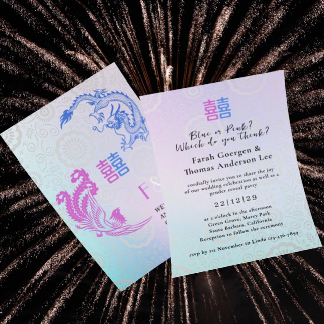 Invitation Dragon-Phoenix Double Xi Mariage et révélation de  (Créateur téléchargé)