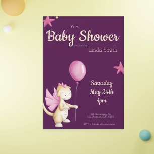 Invitation Dragon rose Whimsical et Baby shower de fille de b