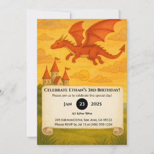 Invitation Dragon Rouge Volant Au-Dessus d'un Château de Fala