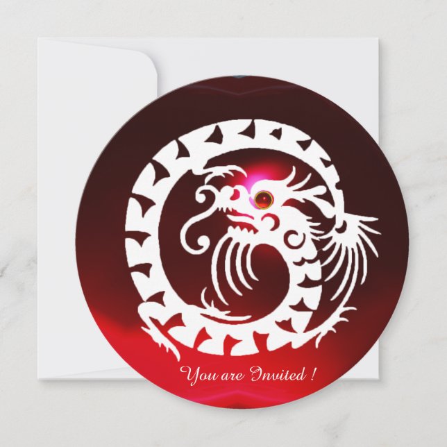 INVITATION DRAGON SERPENT BLANC BOURGOGNE ROUGE RUBIS PIERRE  (Devant)