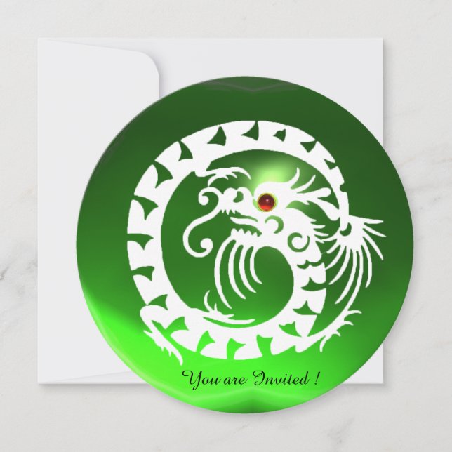 INVITATION DRAGON SERPENT BLANC ÉMERAUDE VERT PIERRE GEMME (Devant)