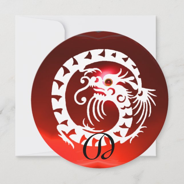 INVITATION DRAGON SERPENT BLANC RUBIS ROUGE PIERRE GEMME MONO (Devant)