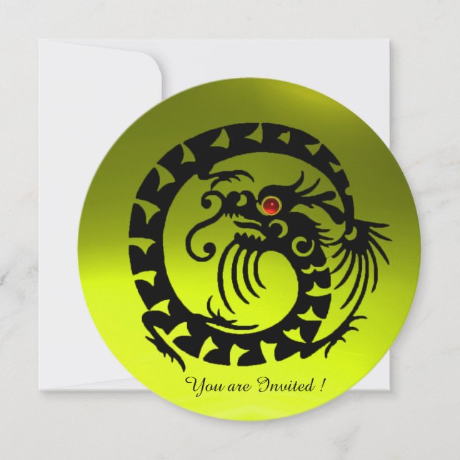 INVITATION DRAGON SERPENT NOIR GEMME PIERRE TOPAZE JAUNE (Devant)