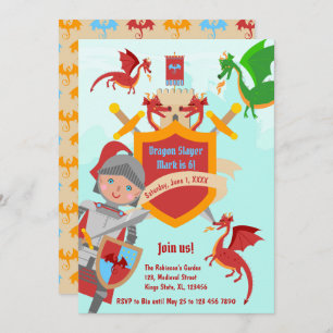 Invitation Dragon Slayer Knight Boy fête d'anniversaire
