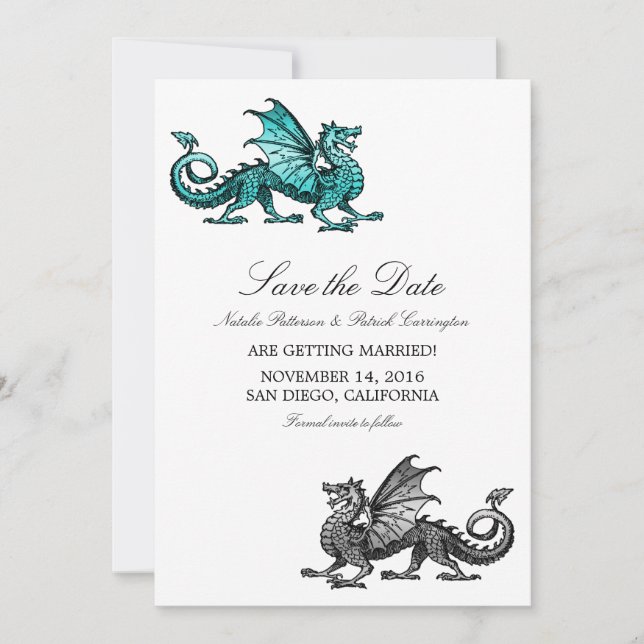 Invitation Dragon turquoise d'argent Enregistrer l'Invitation (Devant)