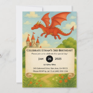 Invitation Dragon Volant Au-Dessus d'Anniversaire de la Forêt