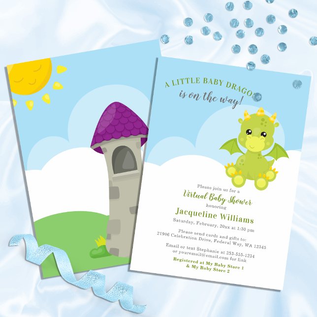 Invitation Dragon Whimsical Virtual Baby Boy Shower (Whimsical Dragon Virtual Baby Boy Shower Virtual Invitation)