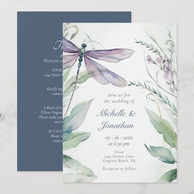 Invitation Dragonette aquarelle | La verdure en un seul Maria (Devant / Derrière)