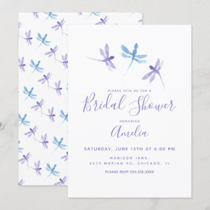 Invitation Dragonflies peintes à la main Fête des mariées ble