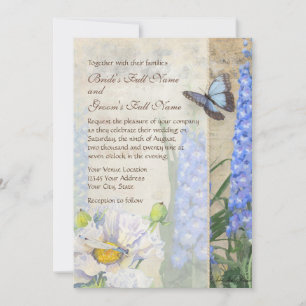 Invitation Dragonfly Butterfly Delphinium n Poppy Floral Art