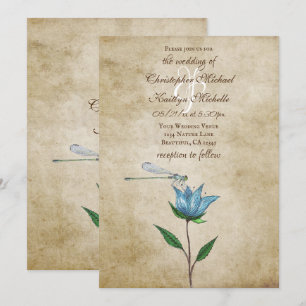 Invitation Dragonfly vintage et Mariage de fleurs bleues