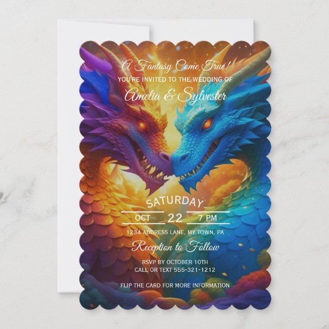Invitation Dragons colorés en Mariage d'amour (Devant)