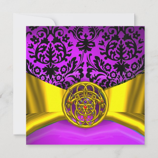 INVITATION DRAGONS JUMEAUX OR VIOLET NOIR DAMAS MONOGRAMME (Devant)