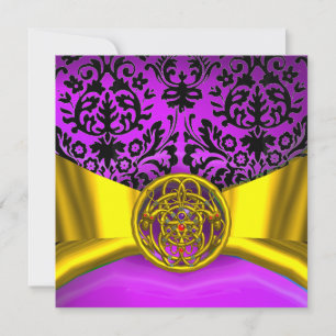 INVITATION DRAGONS JUMEAUX OR VIOLET NOIR DAMASSÉ MONOGRAMME