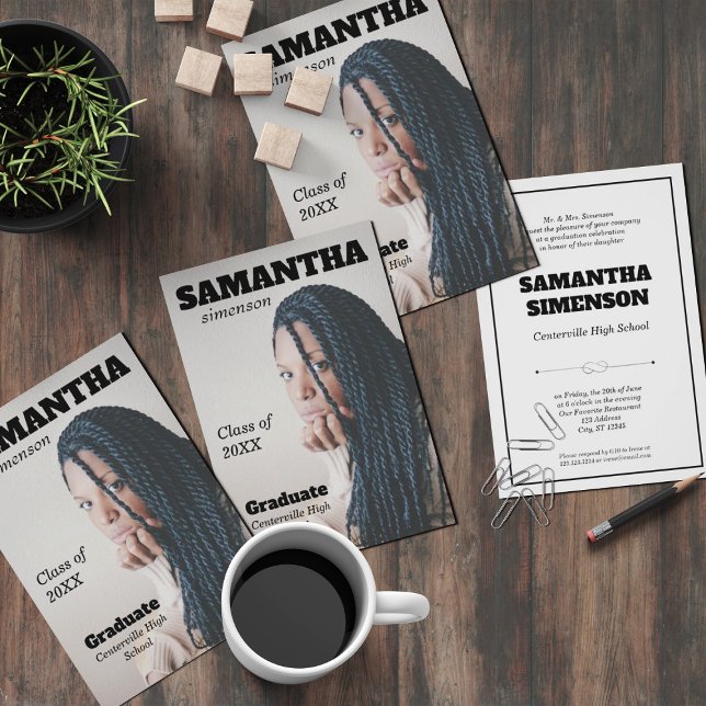 Invitation Dramatic Magazine Style Graduation Party (Créateur téléchargé)