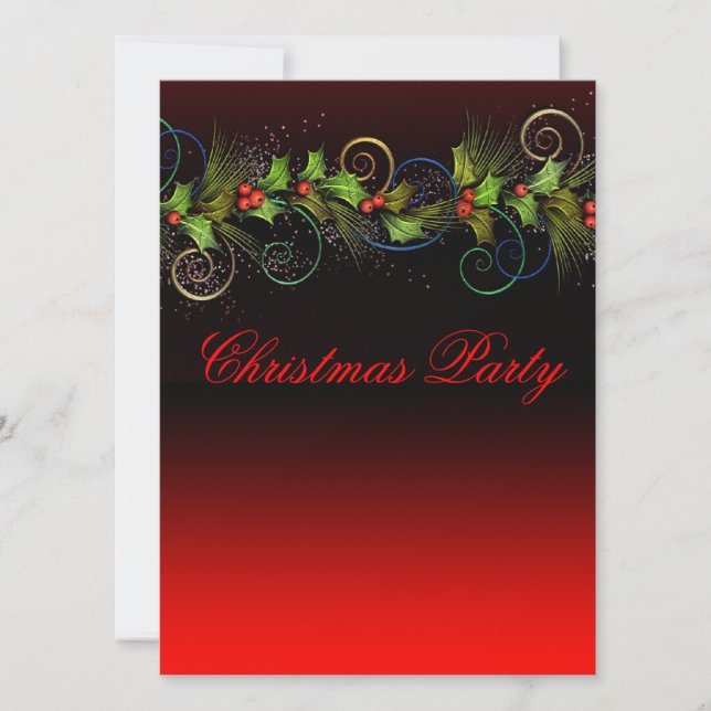 Invitation Dramatique Red Holly Corporate Christmas Party (Devant)