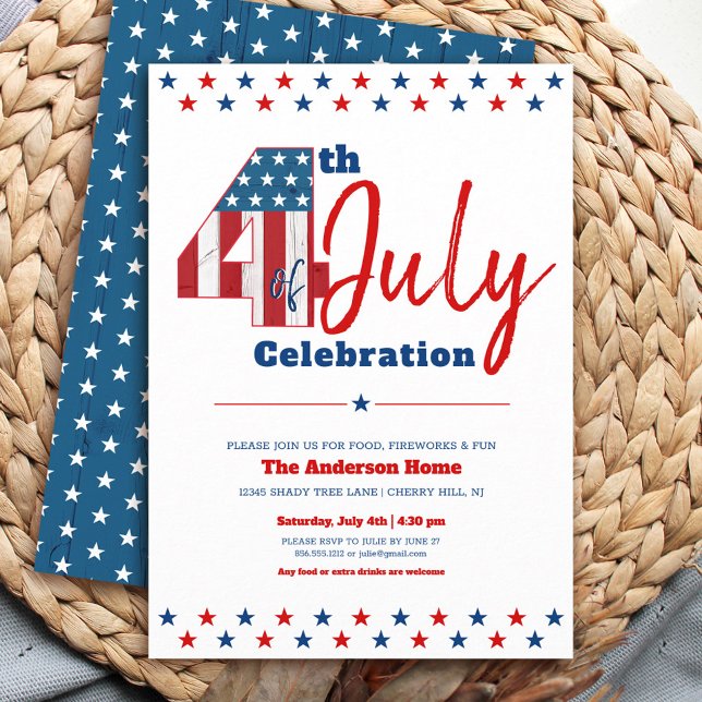 Invitation Drapeau 4 juillet en bois rustique moderne (Créateur téléchargé)