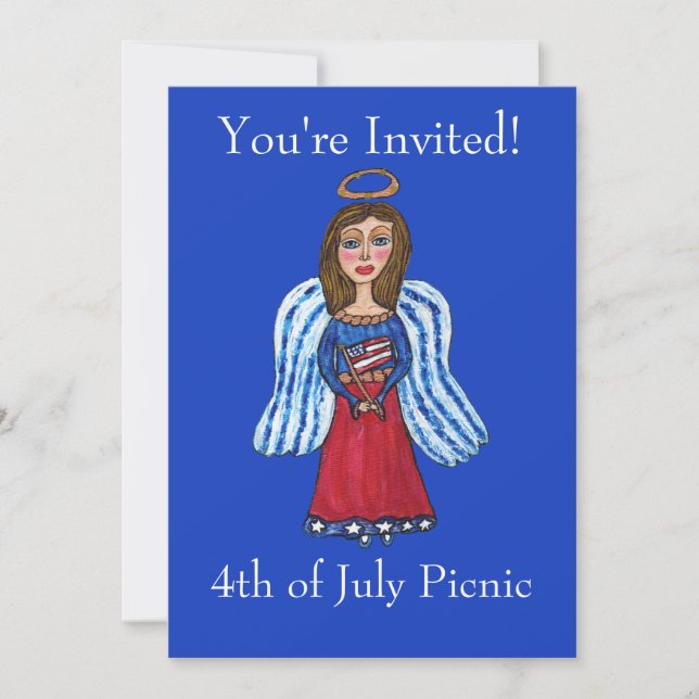 Invitation Drapeau 4 juillet Patriotic Angel USA (Devant)