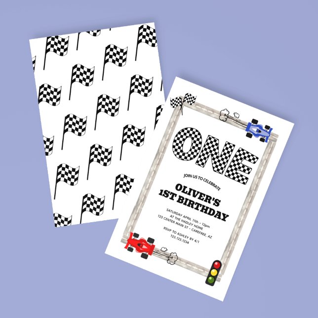 Invitation Drapeau à damier de voiture de course pour le 1er  (Créateur téléchargé)