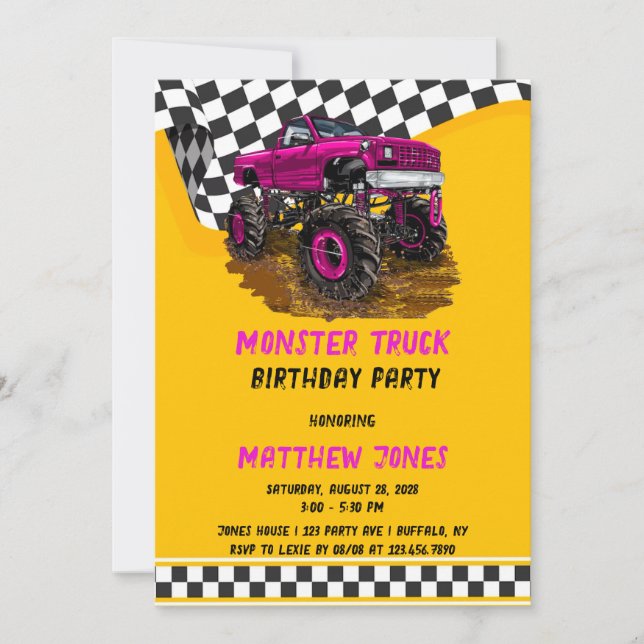 Invitation Drapeau à damiers Monster Truck Anniversaire (Devant)