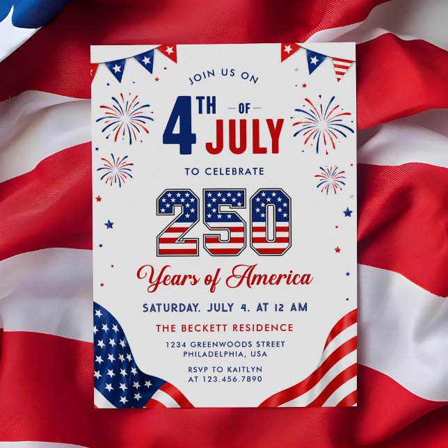 Invitation Drapeau Américain 250 Ans Fête du 4 Juillet (Créateur téléchargé)