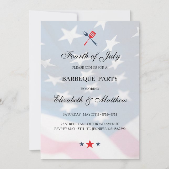 Invitation Drapeau américain 4 juillet barbecue patriotique (Devant)