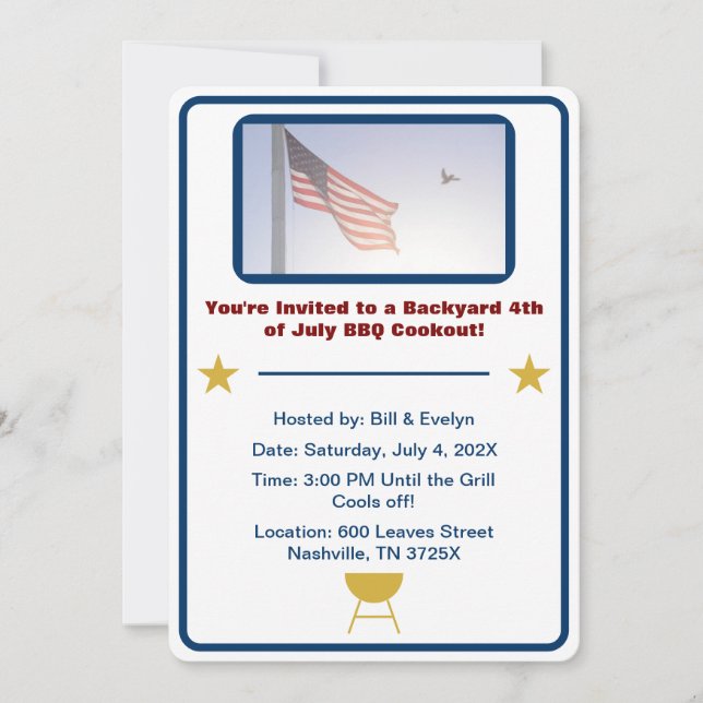 Invitation Drapeau américain 4 juillet barbeque (Devant)