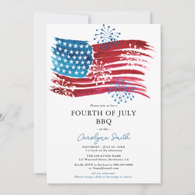 Invitation Drapeau américain 4 juillet parti BBQ Patriotique (Devant)