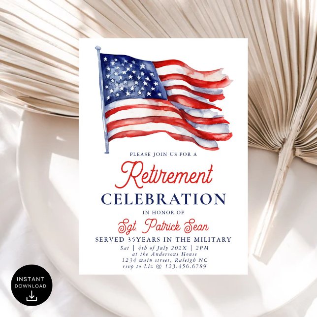 Invitation Drapeau américain 4 juillet retraite de l'armée (Créateur téléchargé)