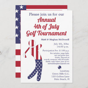 Invitation Drapeau américain   4th of July Golf Tournament In