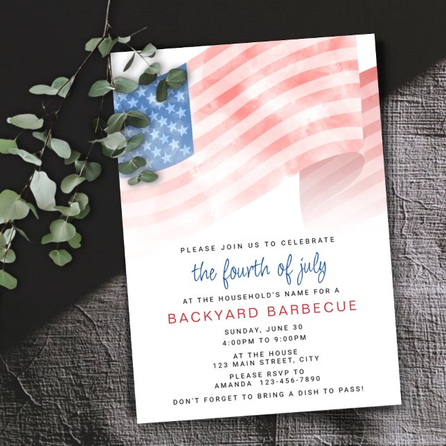 Invitation Drapeau Américain à l'aquarelle pour fête de juill (Créateur téléchargé)